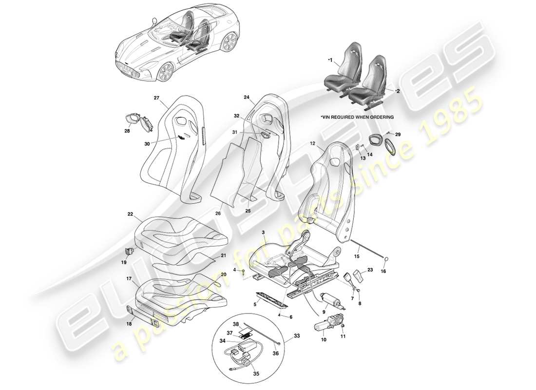 aston martin one-77 (2011) asiento deportivo sparco diagrama de piezas