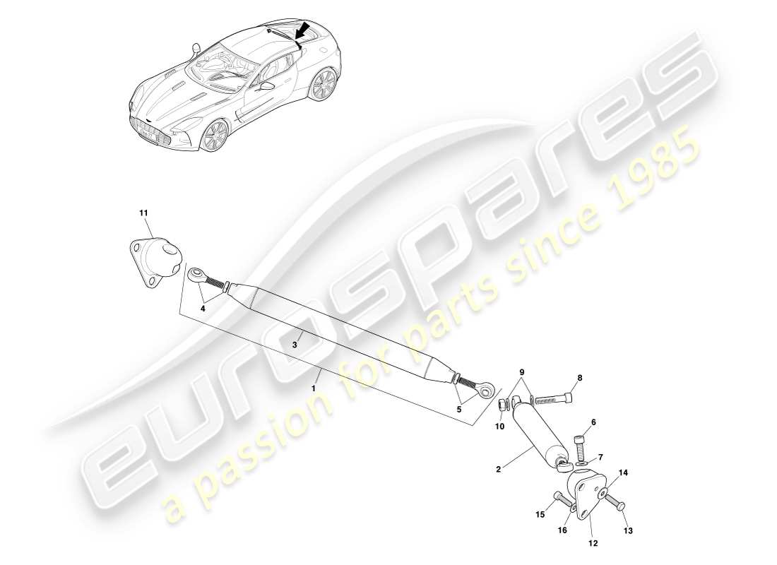 aston martin one-77 (2011) diagrama de piezas del soporte en v trasero