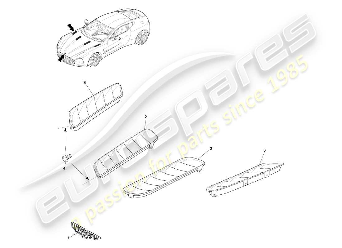 aston martin one-77 (2011) ajuste del extremo delantero diagrama de piezas