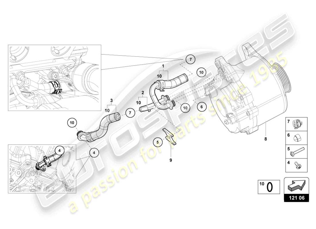 lamborghini 2024 (tecnica) mangueras y tubos de refrigerante diagrama de piezas