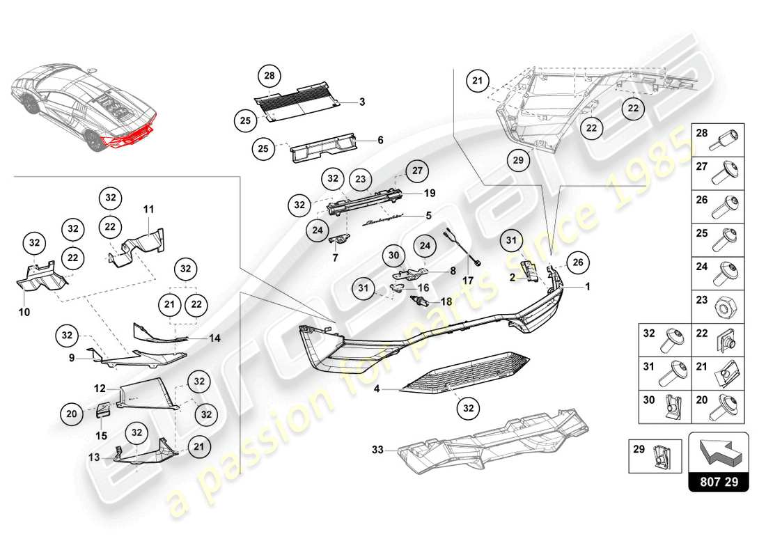 lamborghini countach lpi 800-4 (2022) parte superior del parachoques esquema de piezas
