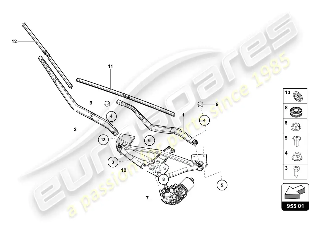 lamborghini lp720-4 coupe 50 (2014) diagrama de piezas del limpiaparabrisas