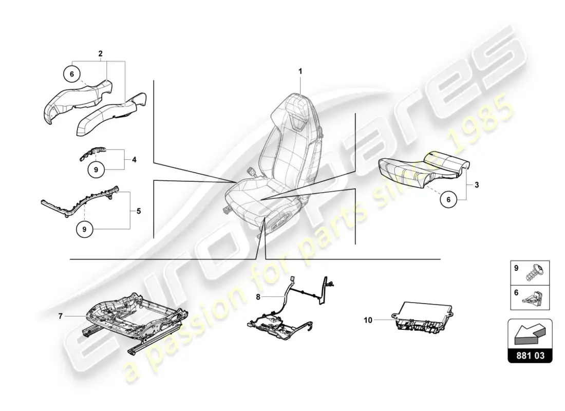 lamborghini lp610-4 spyder (2016) caja de asiento diagrama de piezas