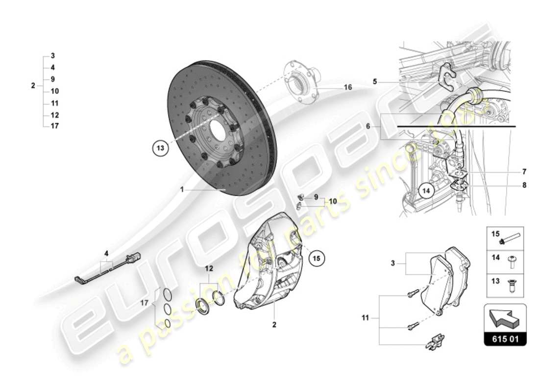 lamborghini 2022 (lp770-4 svj coupe) diagrama de piezas del disco de freno delantero