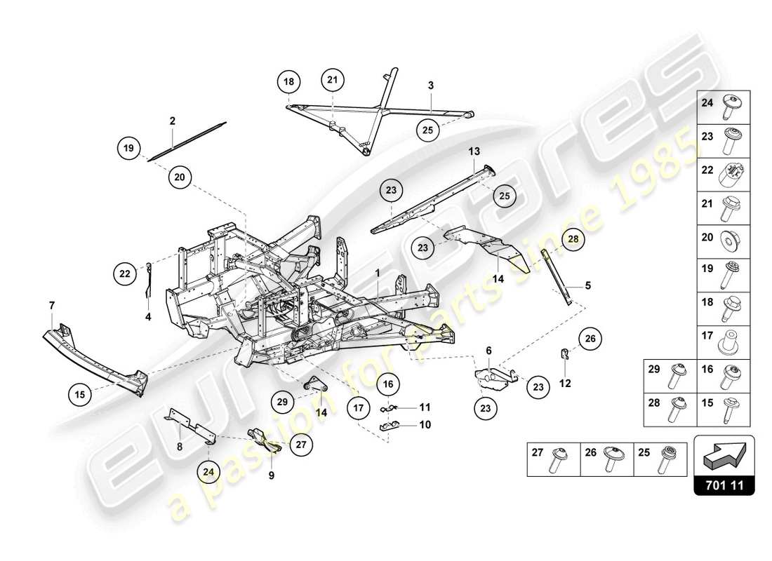 lamborghini sian roadster (2021) marco de adorno parte trasera diagrama de piezas