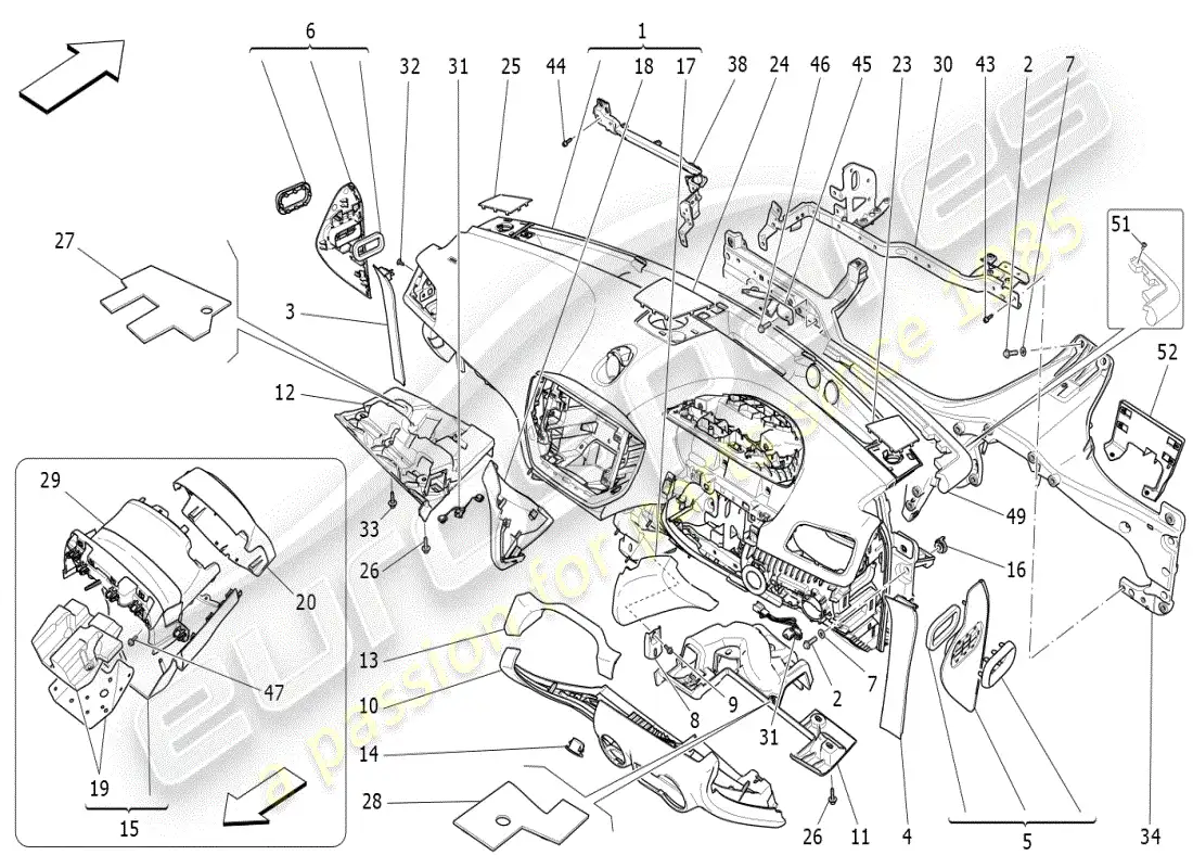 maserati ghibli (2019) diagrama de piezas de la unidad del tablero