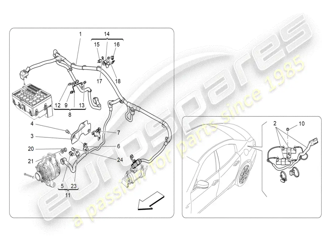 maserati ghibli (2019) diagrama de piezas de cableado principal