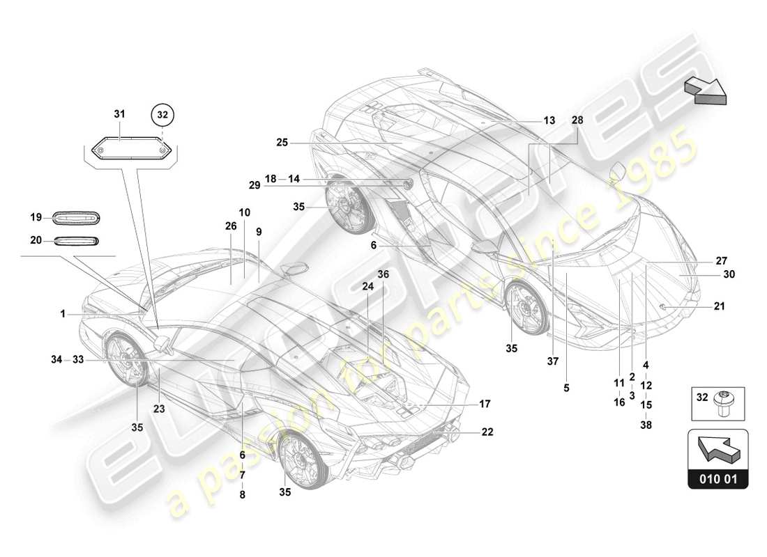 lamborghini sian roadster (2021) placas tipo diagrama de piezas