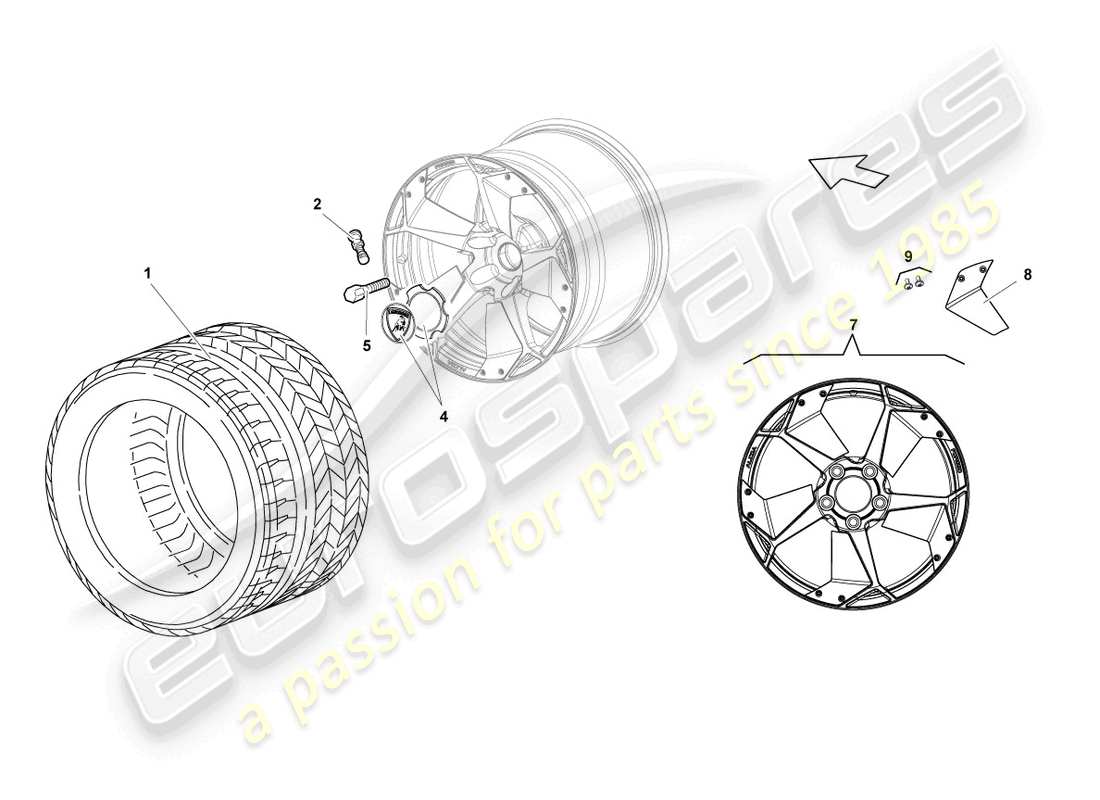 lamborghini reventon diagrama de piezas de la llanta trasera de aluminio