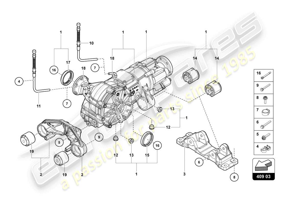 lamborghini ultimae (2022) diferencial del eje delantero con embrague visco diagrama de piezas