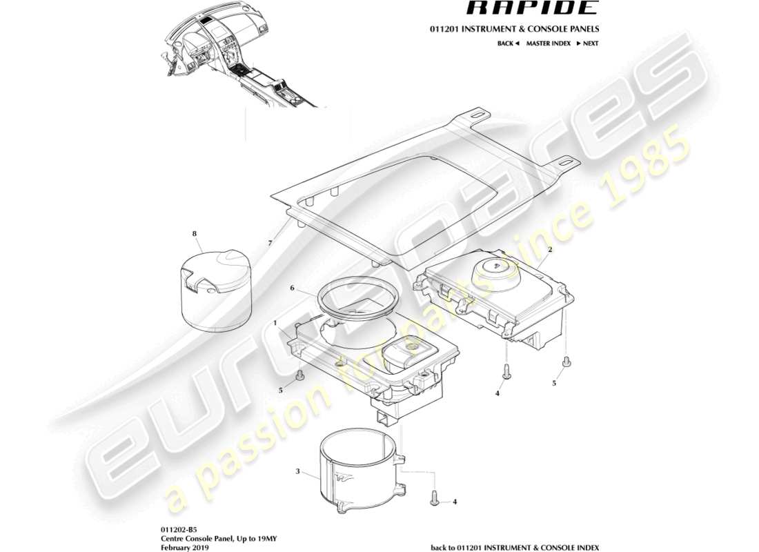 aston martin rapide (2014) diagrama de piezas del panel de la consola central