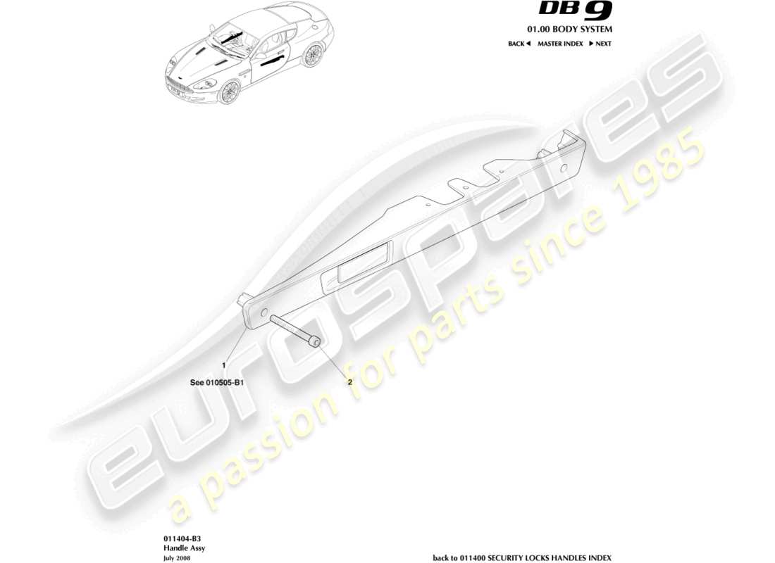 aston martin db9 (2008) diagrama de piezas del conjunto del mango