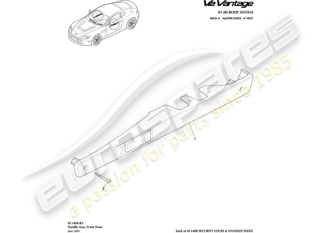 aston martin v12 vantage (2013) diagrama de piezas del conjunto del mango