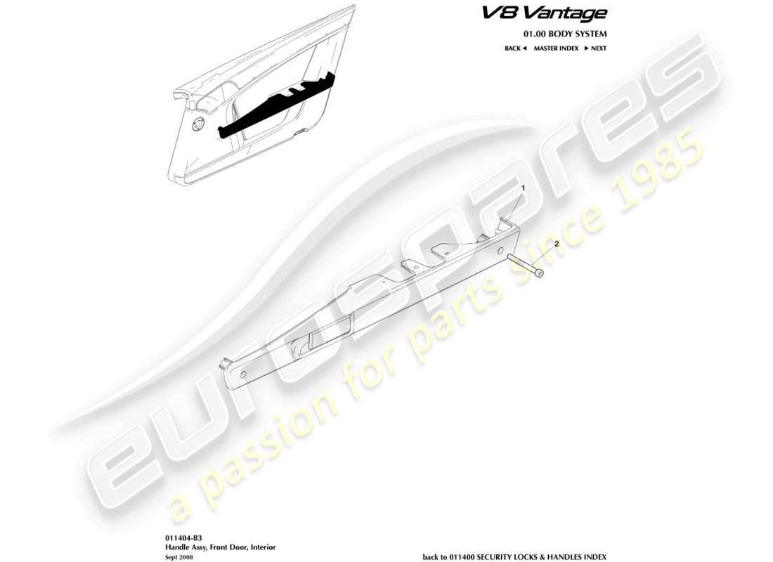 aston martin v8 vantage (2018) diagrama de piezas del conjunto del mango