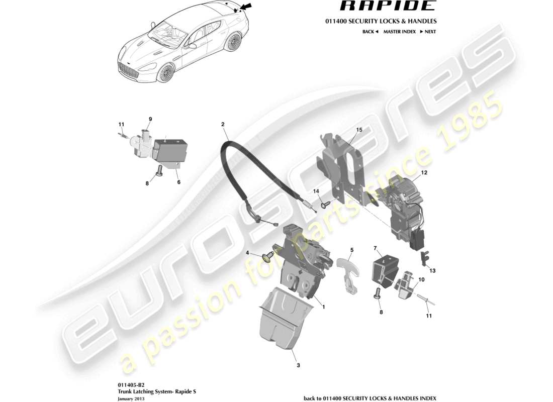 aston martin rapide (2012) sistema de cierre del maletero, s diagrama de piezas