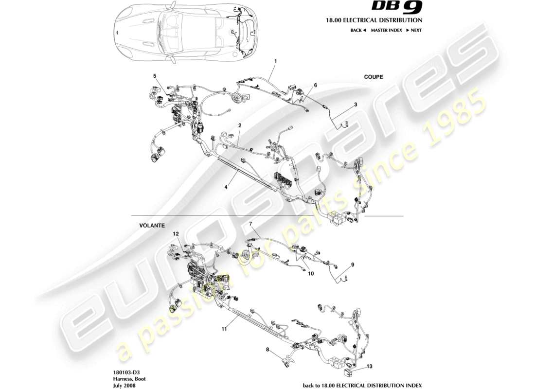 aston martin db9 (2007) arnés de arranque diagrama de piezas