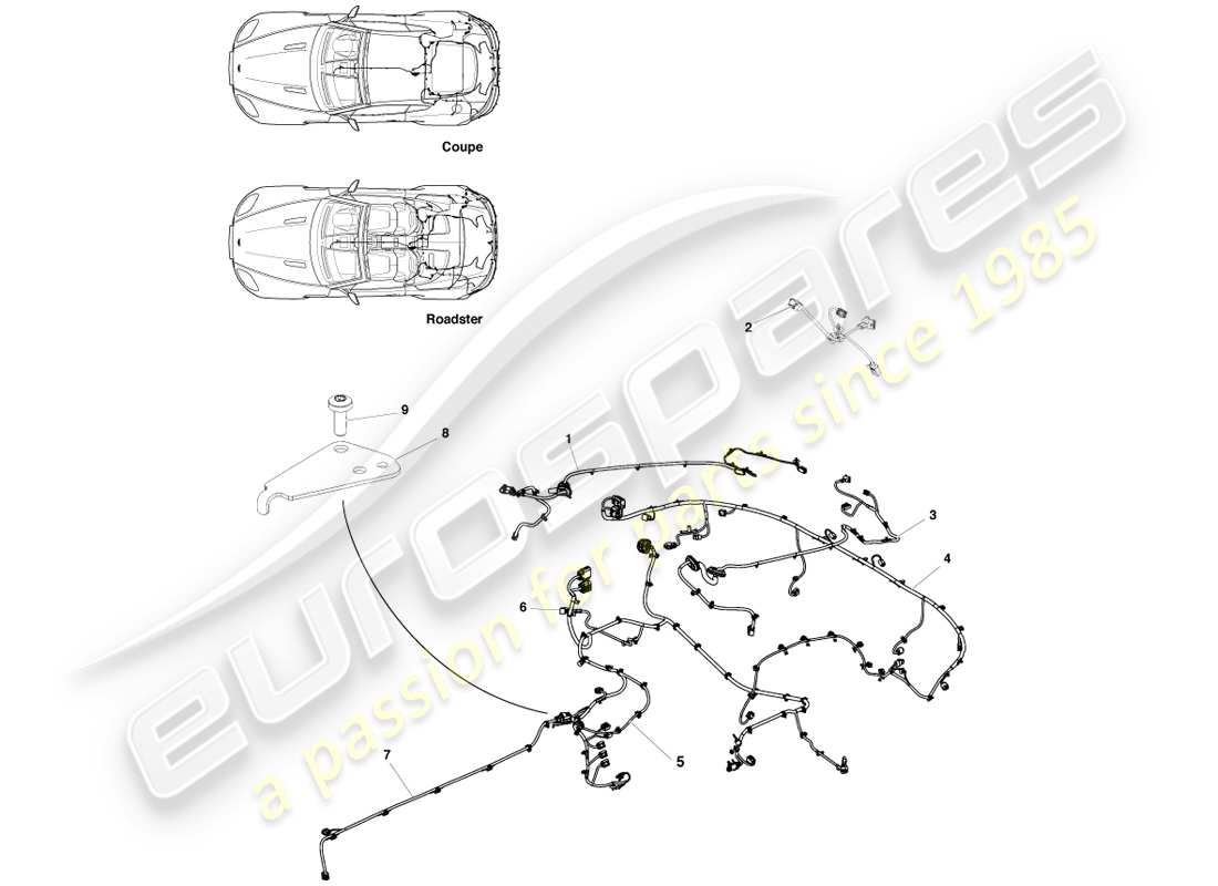 aston martin v8 vantage (2005) diagrama de piezas del arnés del extremo trasero