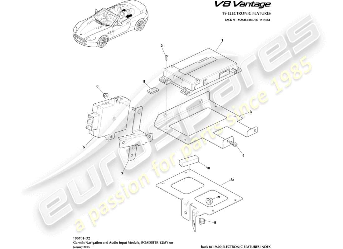 aston martin v8 vantage (2006) navegación garmin, roadster, diagrama de piezas 12my