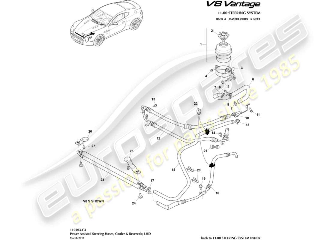 aston martin v8 vantage (2006) enfriador, mangueras y depósito, diagrama de piezas hd