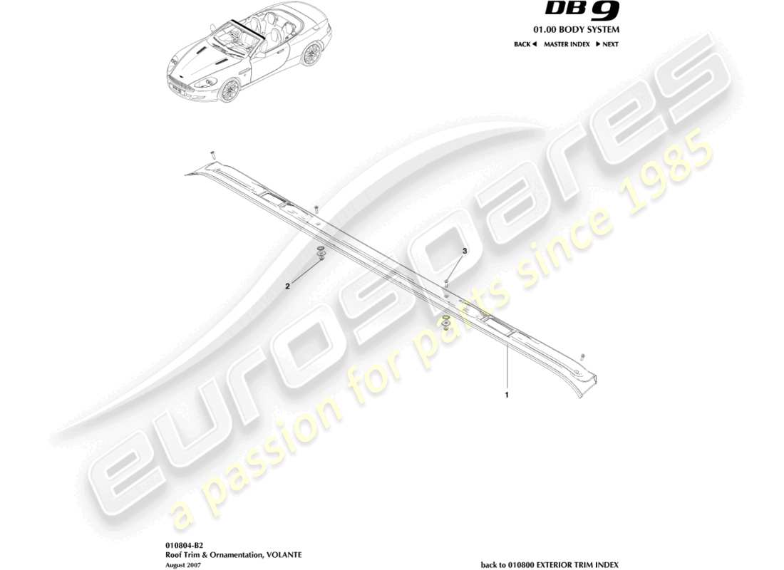 aston martin db9 (2008) adorno de techo, diagrama de piezas de volante