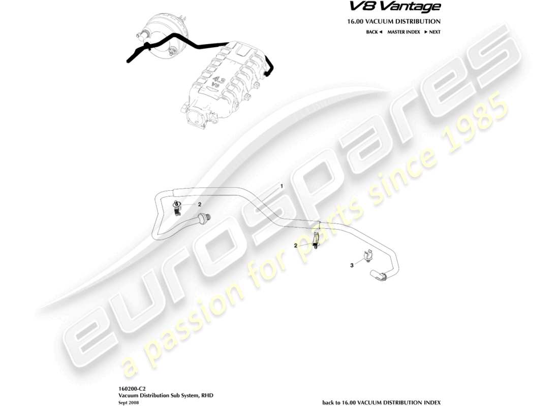 aston martin v8 vantage (2006) diagrama de piezas del tubo de vacío, lado derecho