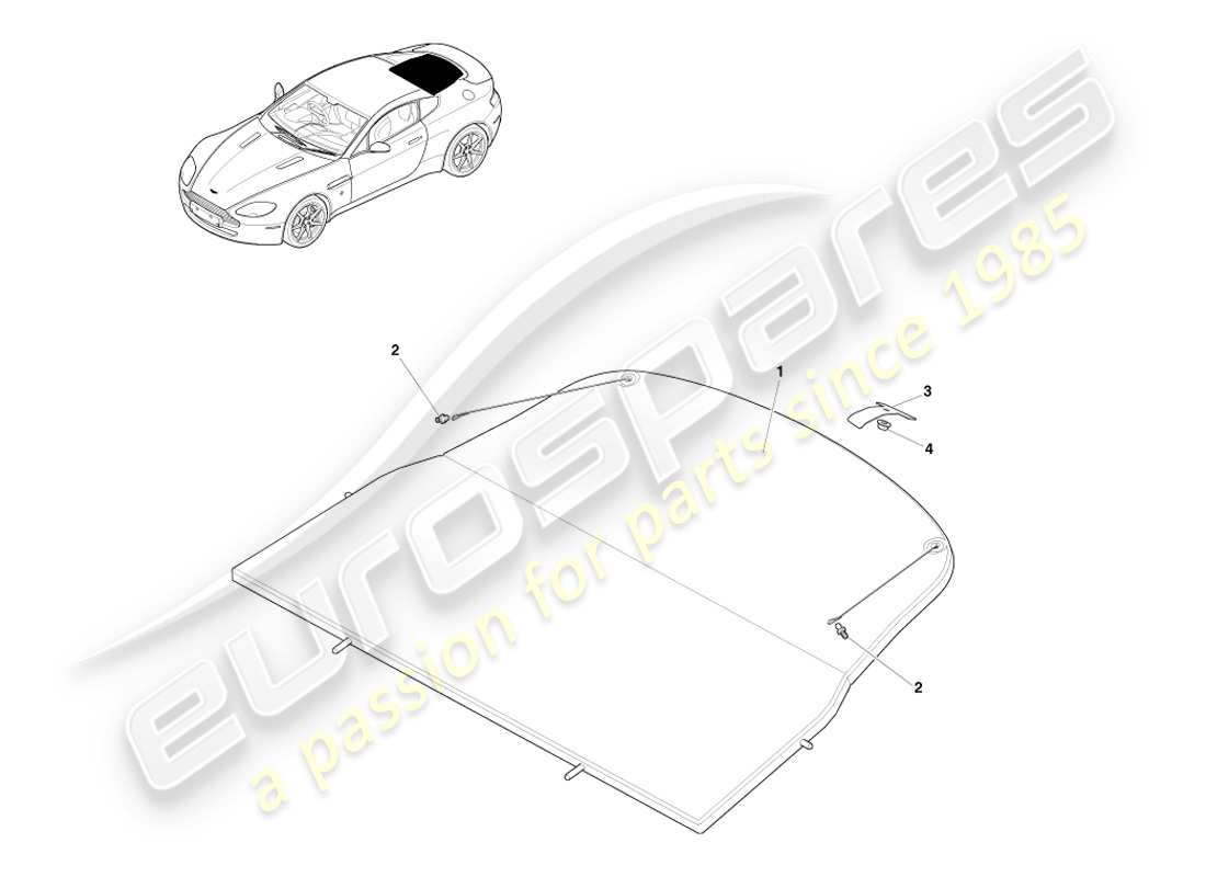 aston martin v8 vantage (2005) diagrama de piezas del conjunto de la bandeja del paquete