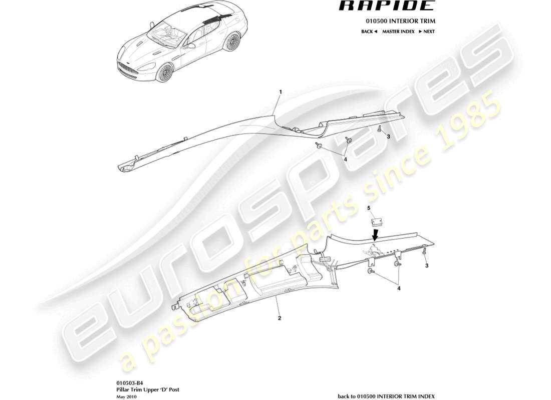 aston martin rapide (2012) ajuste del pilar d diagrama de piezas