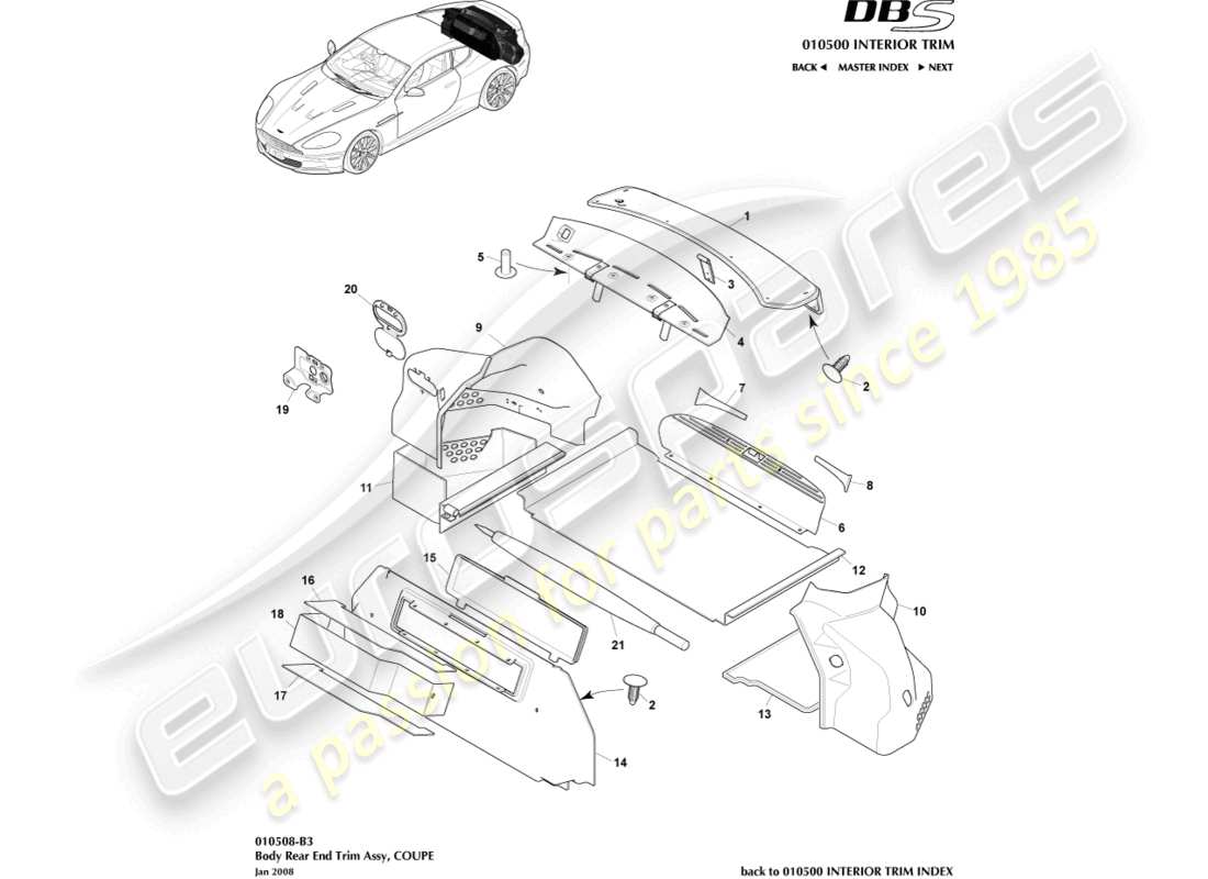 aston martin dbs (2008) embellecedor trasero, cupé diagrama de piezas