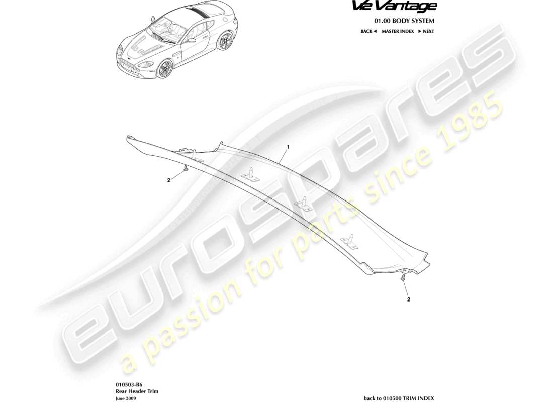 aston martin v12 vantage (2011) embellecedor del cabezal, trasero, diagrama de piezas del cupé