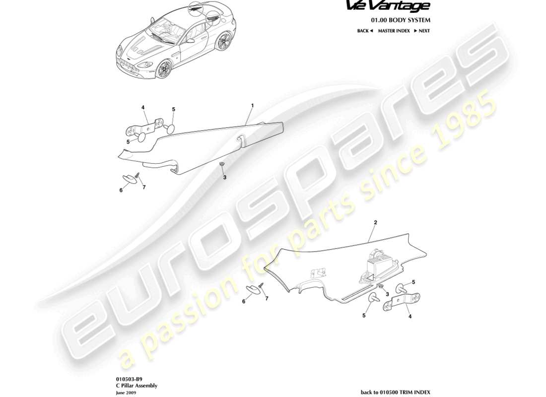 aston martin v12 vantage (2013) diagrama de piezas del conjunto del pilar c
