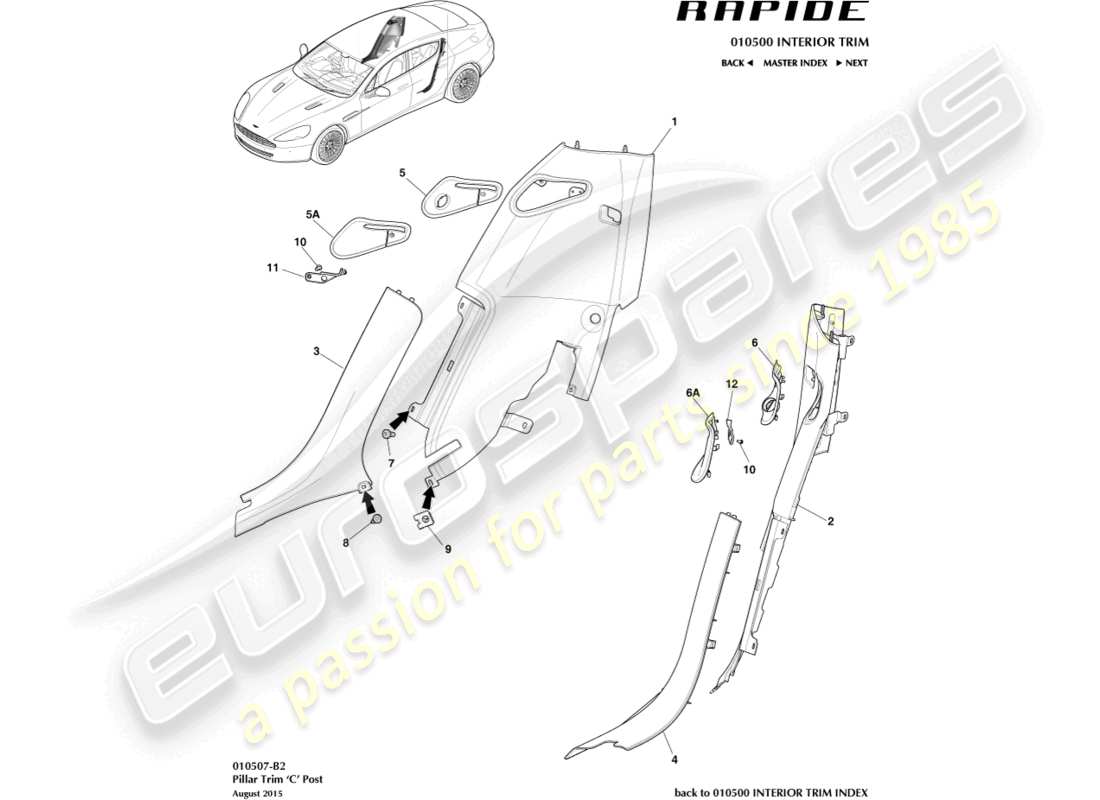 aston martin rapide (2013) ajuste del pilar c diagrama de piezas