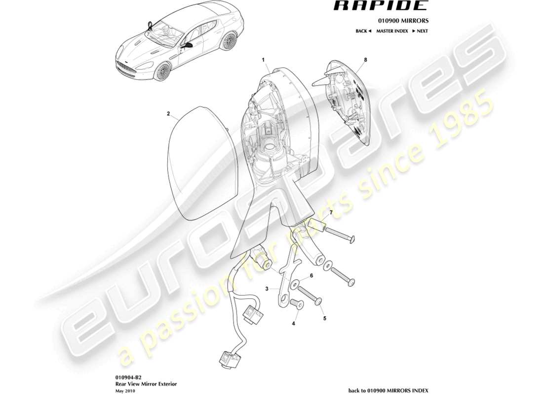 aston martin rapide (2012) espejos retrovisores exteriores diagrama de piezas