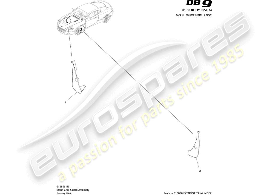 aston martin db9 (2008) diagrama de piezas del protector contra piedras