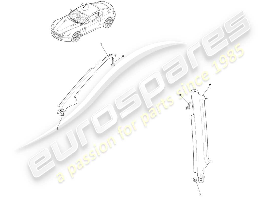 aston martin v8 vantage (2007) conjunto del pilar b diagrama de piezas