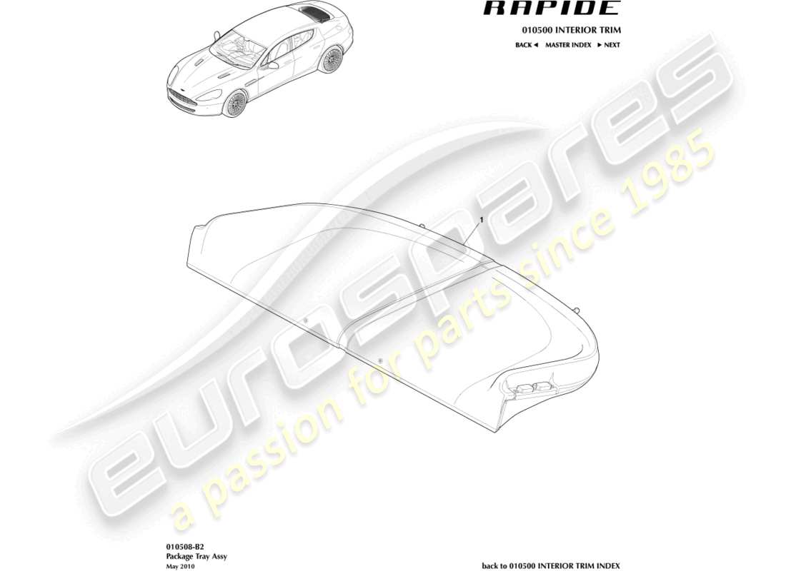 aston martin rapide (2010) diagrama de piezas del panel embellecedor del estante para paquetes