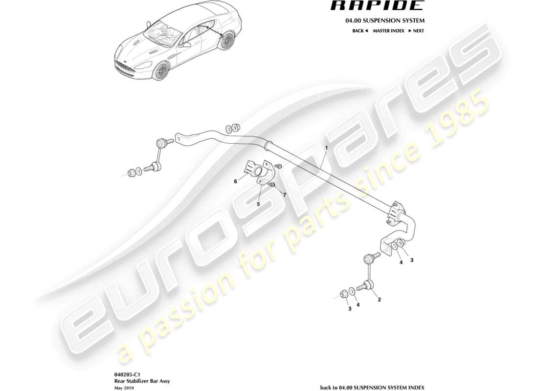 aston martin rapide (2014) diagrama de piezas de la barra estabilizadora trasera