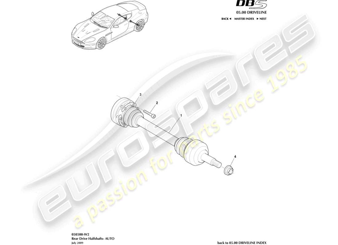 aston martin dbs (2007) conjunto de semieje trasero, automático diagrama de piezas