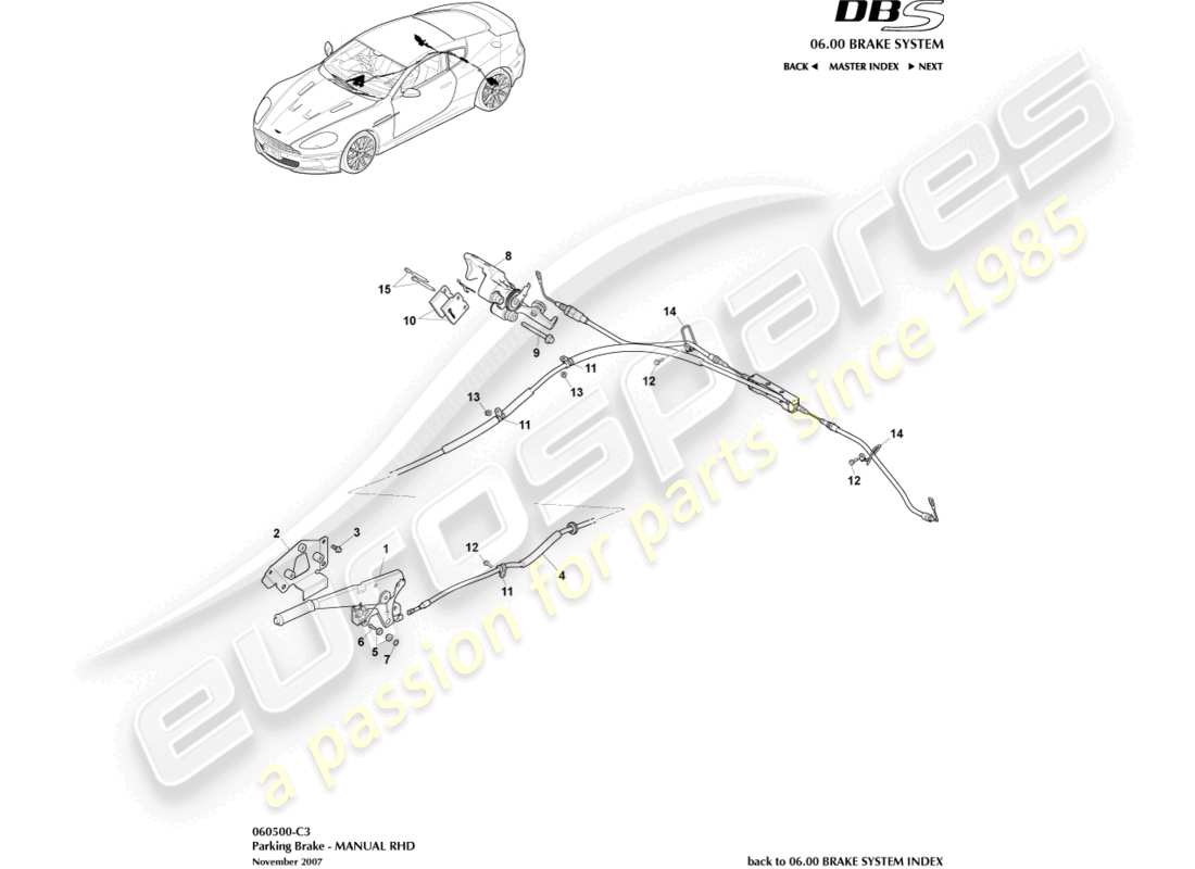 aston martin dbs (2010) freno de estacionamiento, lado derecho diagrama de piezas