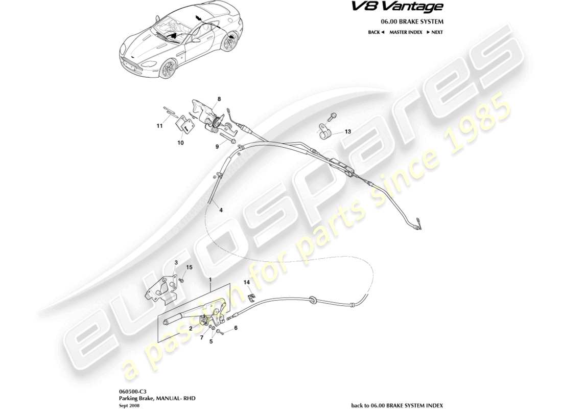 aston martin v8 vantage (2018) freno de estacionamiento, diagrama de piezas a la derecha