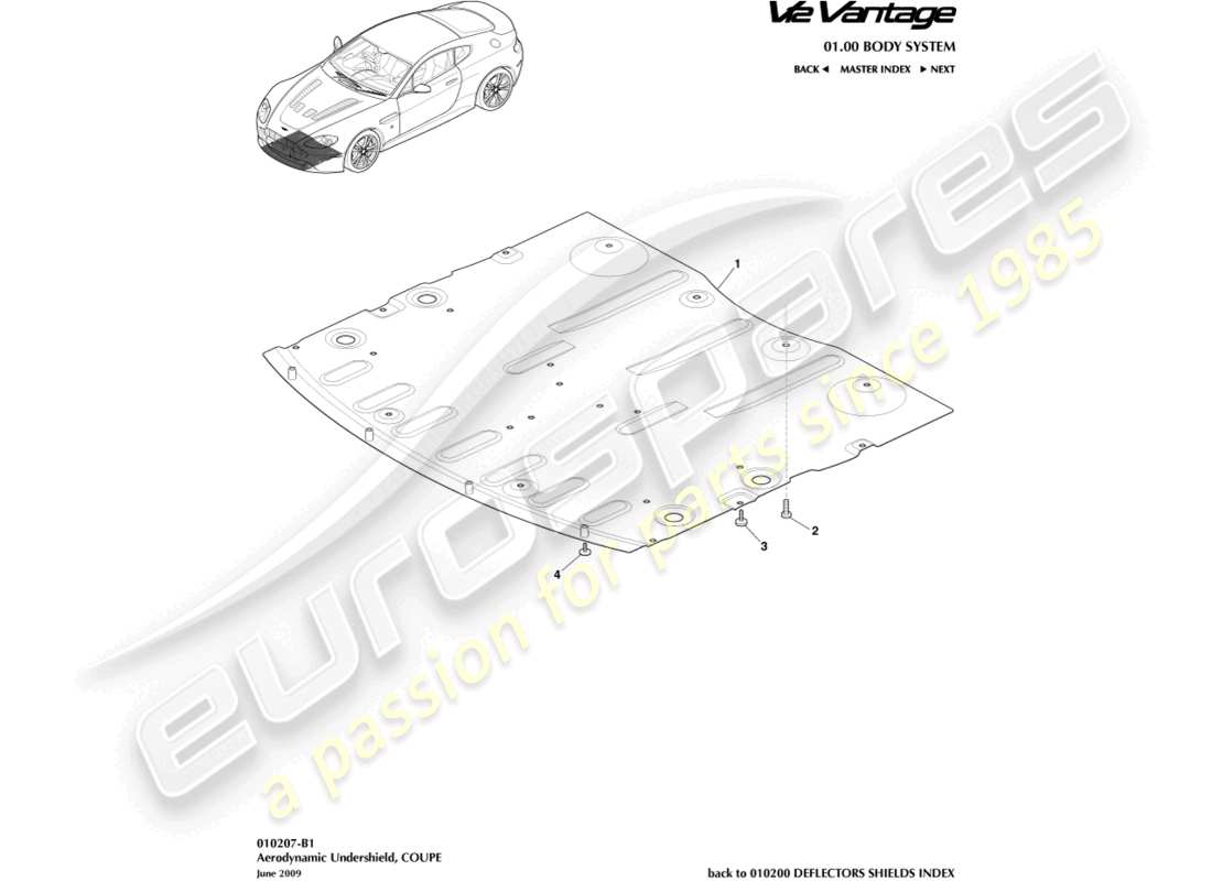 aston martin v12 vantage (2013) escudo inferior delantero, diagrama de piezas del cupé