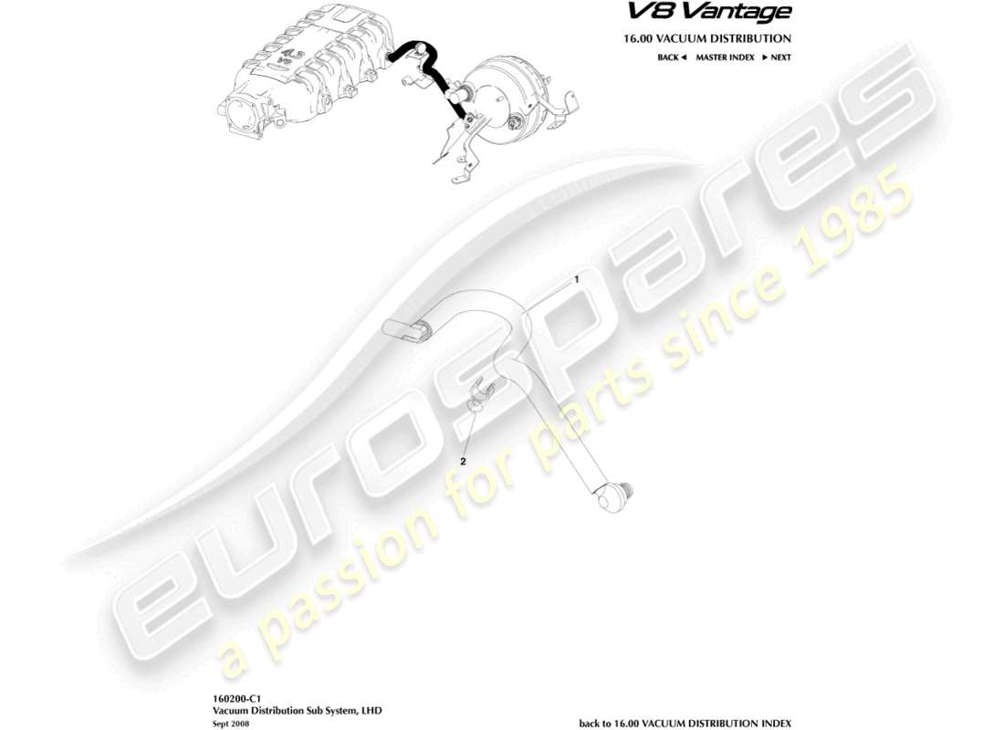 aston martin v8 vantage (2006) diagrama de piezas del tubo de vacío, lhd