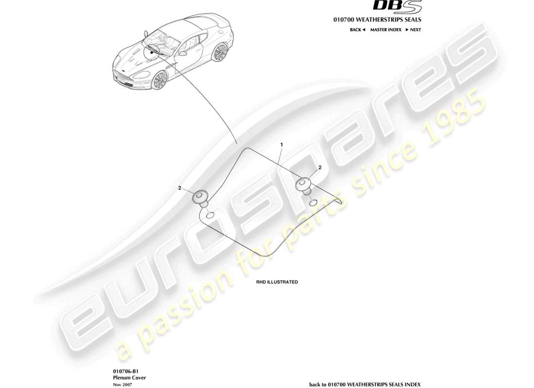 aston martin dbs (2014) diagrama de piezas de la cubierta del pleno