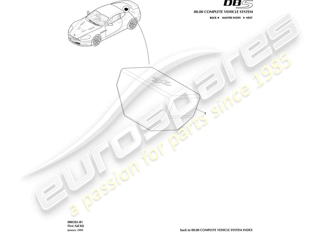 aston martin dbs (2008) kit de primeros auxilios diagrama de piezas