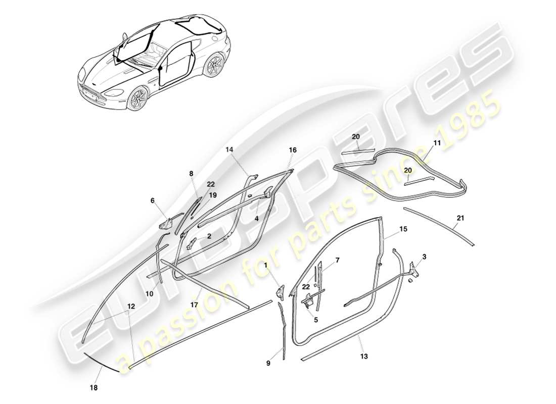 aston martin v8 vantage (2005) burlete dinámico, diagrama de piezas del cupé