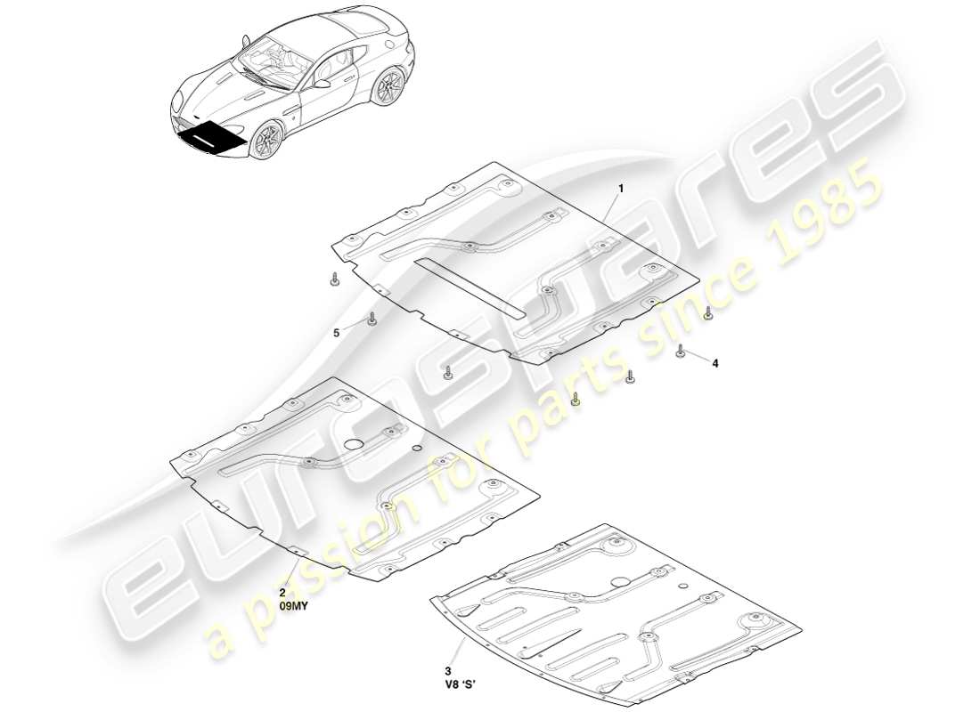 aston martin v8 vantage (2005) diagrama de piezas del protector inferior delantero