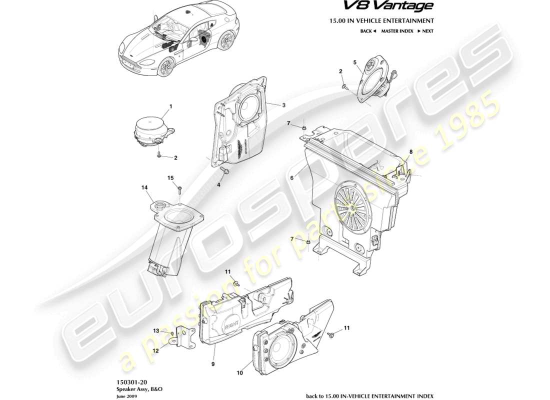 aston martin v8 vantage (2018) altavoz, diagrama de piezas b&o