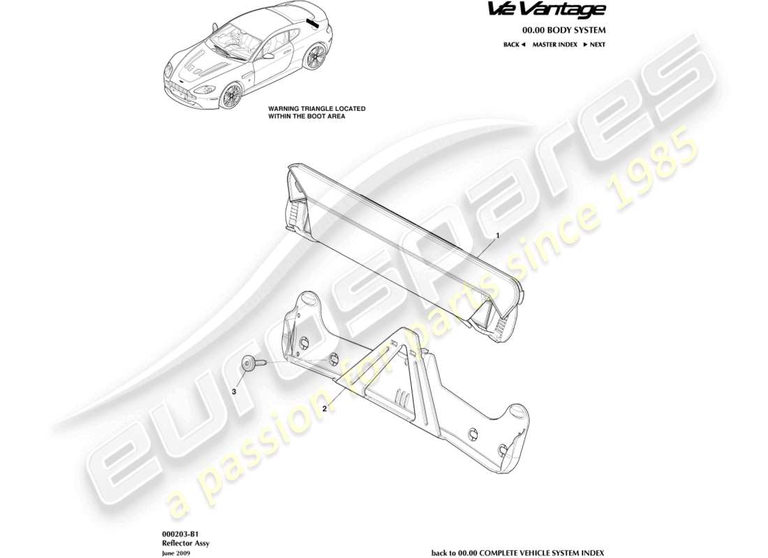 aston martin v12 vantage (2013) diagrama de piezas del reflector de advertencia de peligro