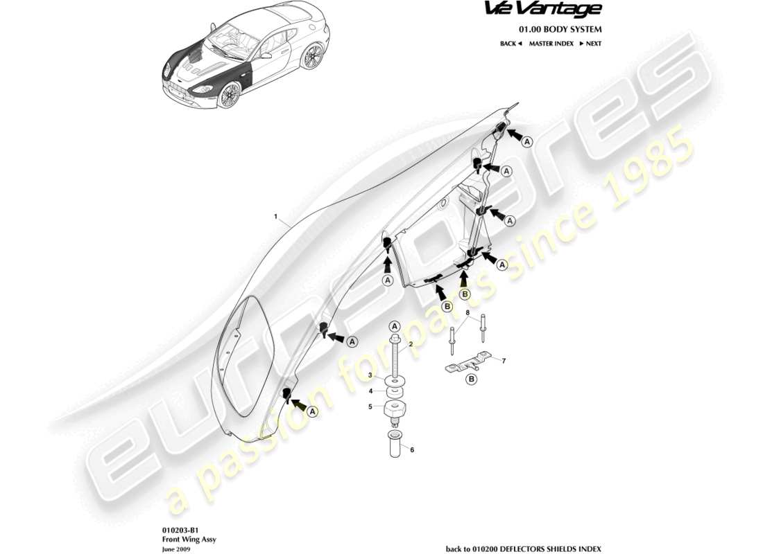 aston martin v12 vantage (2013) diagrama de piezas del conjunto del alerón delantero