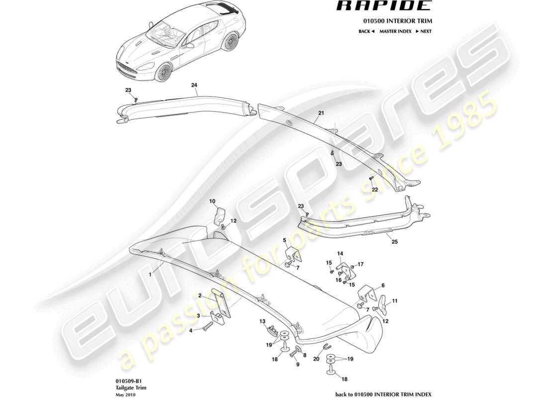 aston martin rapide (2014) panel embellecedor del portón trasero diagrama de piezas