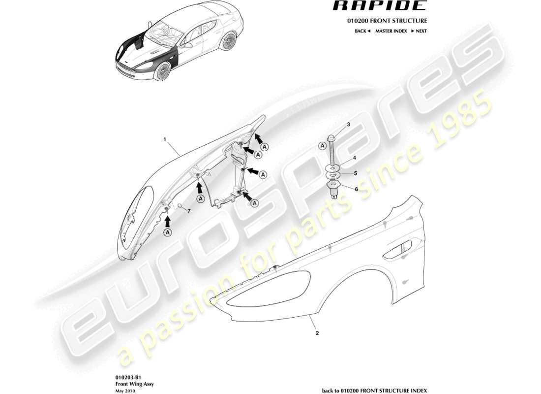aston martin rapide (2012) alas delanteras diagrama de piezas